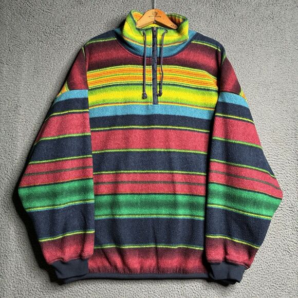 Vintage 90s Fleece Jacket Womens XL Aztec Southwestern Blanket Fleece 1/4 Zip - Picture 1 of 7